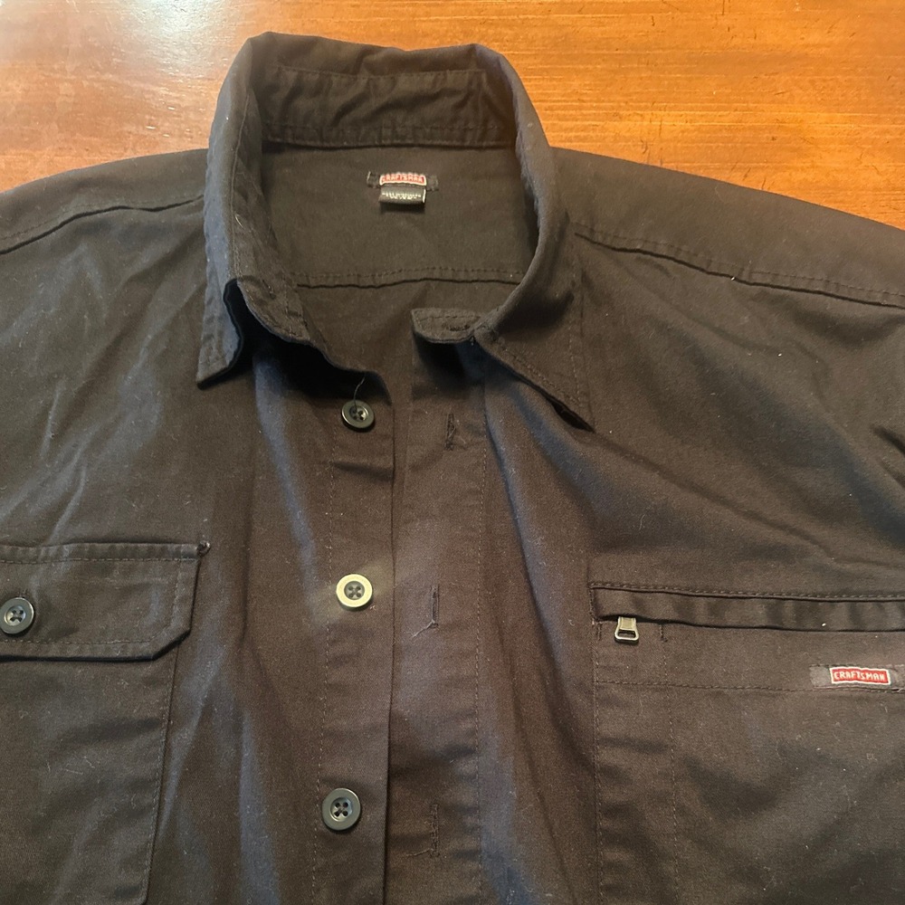 Craftsman Work Shirt Mens XL Black Excellent Short Sleeve Button Down Utility